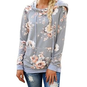 Floral Lightweight Drawstring Hooded Sweatshirt